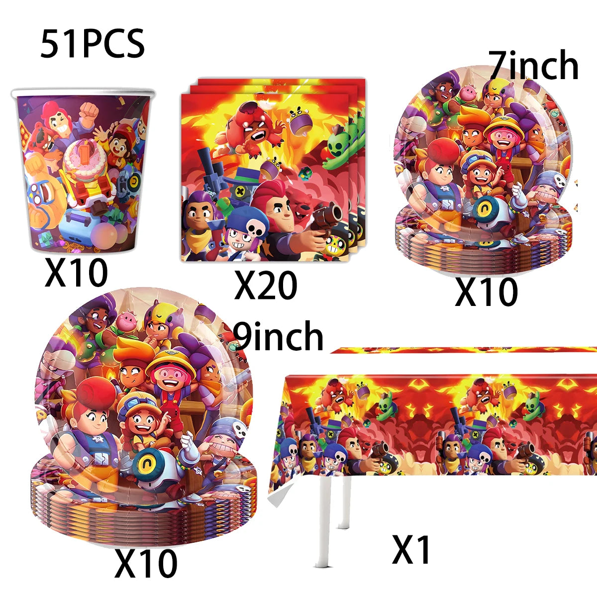 Kids Party Favors Decoration Balloons Gift Bag Brawl Stars Theme Happy Birthday Banner Tableware Paper Plates Napkins Tablecloth