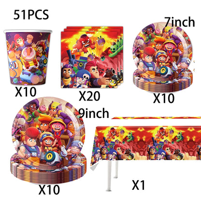 Kids Party Favors Decoration Balloons Gift Bag Brawl Stars Theme Happy Birthday Banner Tableware Paper Plates Napkins Tablecloth