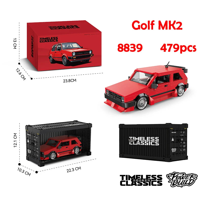 REATIVE Red Golf MK2 Car Building Blocks MOC Speed Vehicle Model Bricks High Tech Ideas Toy Kit Collection DIY Gift Kids Aldult