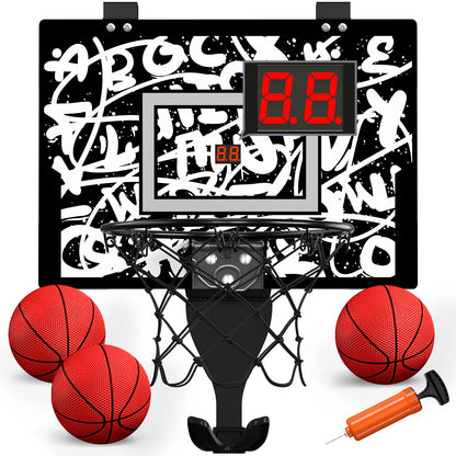 Indoor Outdoor Basketball Hoop for Kids, Mini Hoop with Scoreboard & 3 Balls, Basketball Toys Gifts for 3+ Year Old Boys Girls