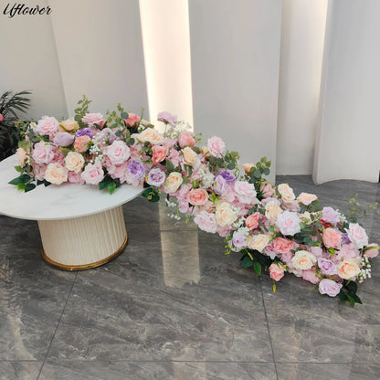 Uflower 2m Luxury Artificial Flowers Wedding Backdrop Table Long Runner Flower Row Floral Backdrop Arrangement Wall Arch Decor