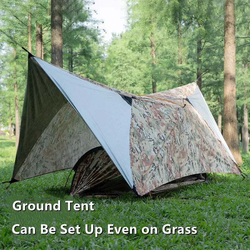 Multi-Function Camping Hammock Kit, Single/Double with MC Camo Rain Fly & Bug Shield, Anti-Roll for Hiking & Backpacking