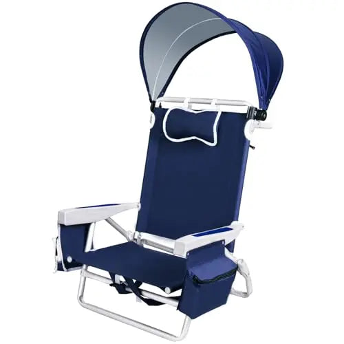 Beach Chair with Umbrella and Canopy Shade, Aluminum Backpack Beach Chairs for Adults, Adjustable Sun Shade, 5 Position