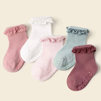 5 pairs of baby girl children lace socks spring and summer socks dispensing anti-slip floor socks