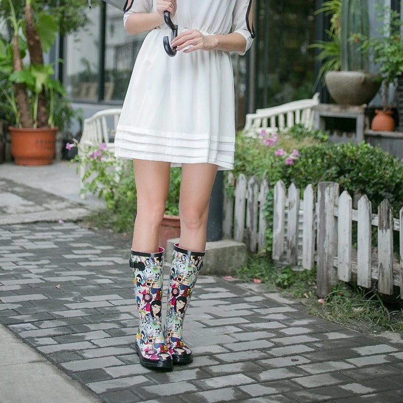 Miaoguan 2026 Women Rainboots Non-slip Waterproof Rain Shoes Cartoons Rubber Mid Calf Casual Female Water Shoes Woman Galoshes