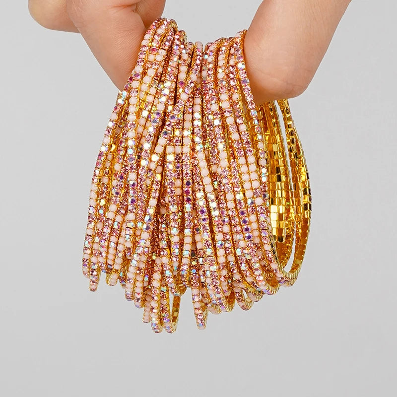 5pcs Fashion Colorful Acrylic Crystal Rhinestone Elastic Bracelet For Women Stretch Wristband Wedding Bracelets Daily Jewelry