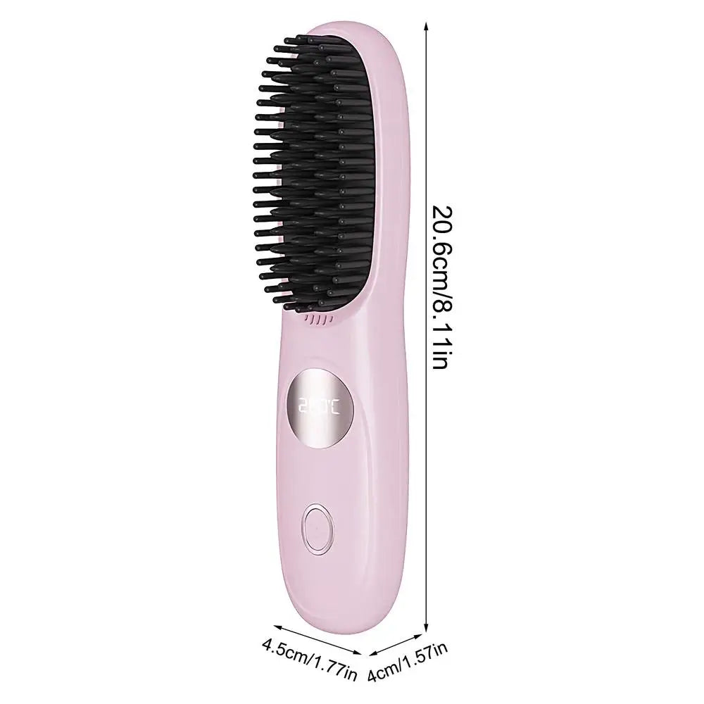 Hair Straightener Brush 3 Level Cordless USB Charging Straightener Portable Mini Straightening Brush for Home Travel