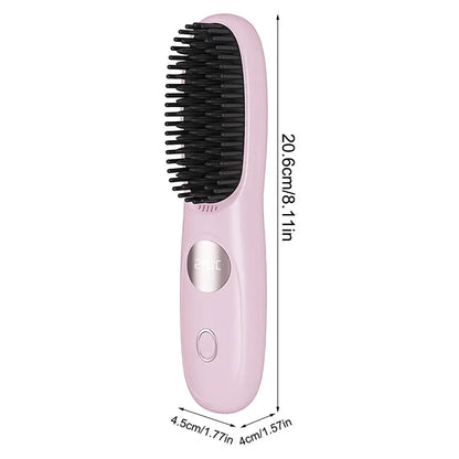Hair Straightener Brush 3 Level Cordless USB Charging Straightener Portable Mini Straightening Brush for Home Travel