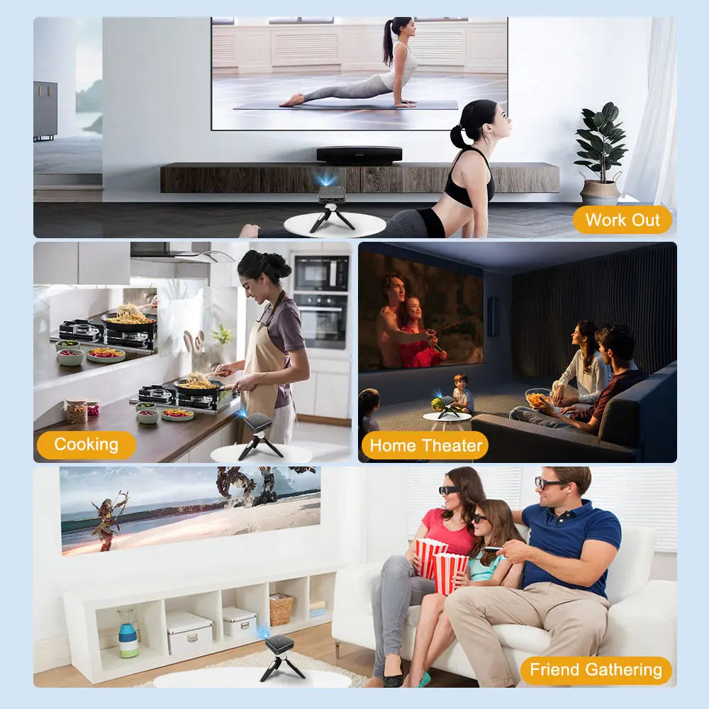 4K DLP LED Mini Portable Projector Model P11 16GB 32GB Android Smart Phone 1080p HD 2G 4G RAM Built-in Battery HIFI Stereo