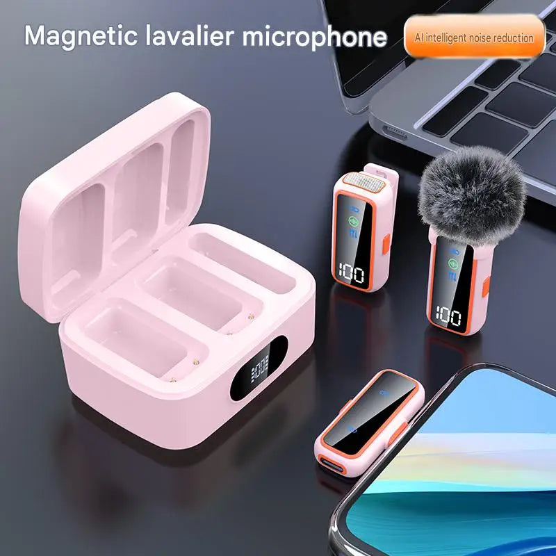2.4G Wireless Lavalier Microphone Voice Changer AI Noise Cancelling Dual LED Display Charging Case Deep Voice Female Voice Black