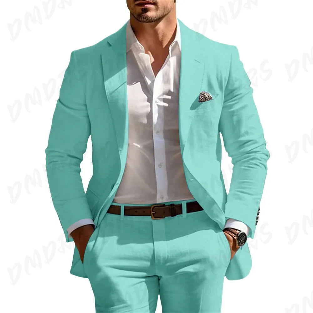 Classic Summer Men's Suit 2PCS For Wedding Formal Solid Suit Including Jacket Pants For Party Classic Occasion Clothing