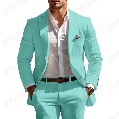 Classic Summer Men's Suit 2PCS For Wedding Formal Solid Suit Including Jacket Pants For Party Classic Occasion Clothing