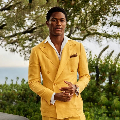Summer Linen Double Breasted Suits for Men 2 Pieces Separates Blazer Pants for Beach Wedding Casual Party Guest Men Suits 2026