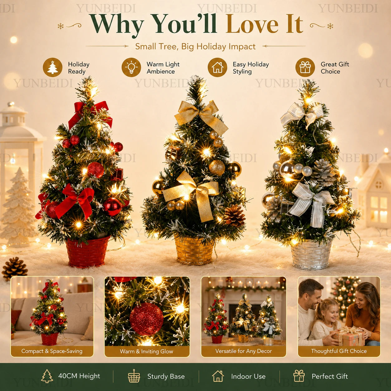 Mini Artificial Christmas 40CM Christmas Tree with LED Lights Tree Home Desktop Decoration Christmas Decoration New Year Gift
