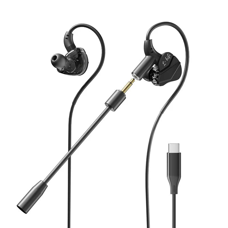 3.5mm&TypeC In-ear Headphones Wired Earphone Gamer Gaming Headphones with HD Microphone HiFi Stereo Headset for IPhone Samsung