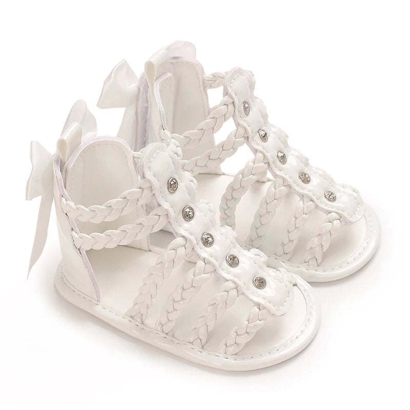 Baby Learning Walk Shoes, Breathable Summer Sandals with Bow & Embroidery, Soft Comfort Footwear for Newborn Infants 0-18M