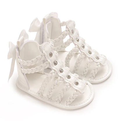 Baby Learning Walk Shoes, Breathable Summer Sandals with Bow & Embroidery, Soft Comfort Footwear for Newborn Infants 0-18M