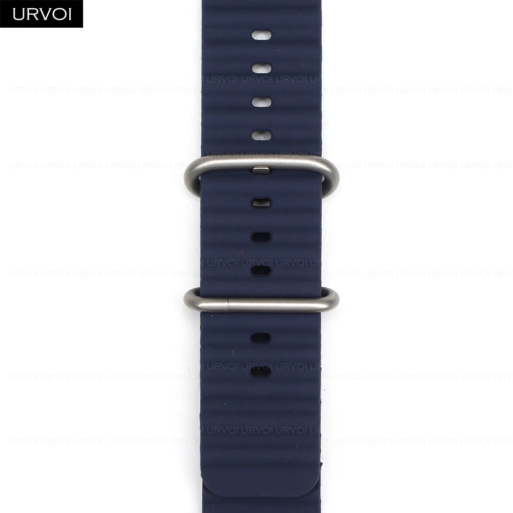 URVOI Ocean Band for Apple Watch Ultra 4 3 2 Strap Series 12 11 10 SE Sport Band for iWatch Silicone Wristband Black Buckle 49mm
