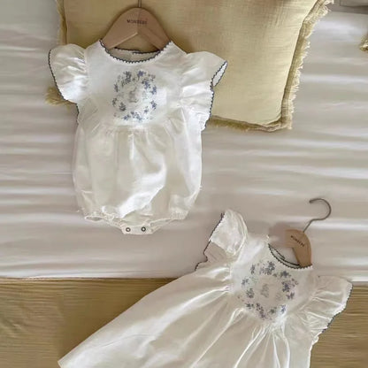 HY23086 Summer Baby Cotton Short-Sleeve Bubble Onesie Padded Pantsuit with Embroidery Fly Sleeve Romper for Crawling Baby