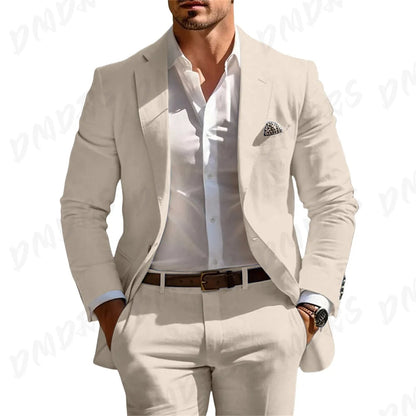 Classic Summer Men's Suit 2PCS For Wedding Formal Solid Suit Including Jacket Pants For Party Classic Occasion Clothing