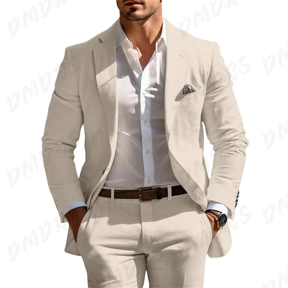 Classic Summer Men's Suit 2PCS For Wedding Formal Solid Suit Including Jacket Pants For Party Classic Occasion Clothing