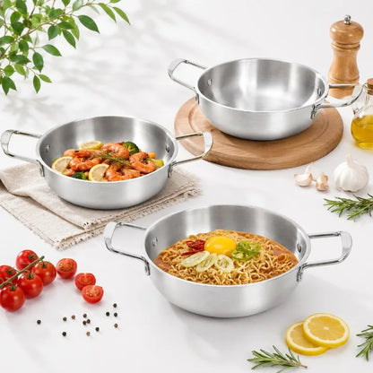 3pcs Stainless Steel Hot Pot Dual Handles Induction Compatible Ramen Seafood Cookware Utility Tool Kit Sets Pro Super Essentials