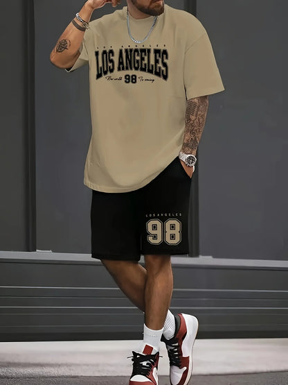 Summer Men's Chicago-Themed Relaxed Set Size 32 Printed T-Shirt and Shorts Set Adult Sports Casual Plus Size Two-Piece Set