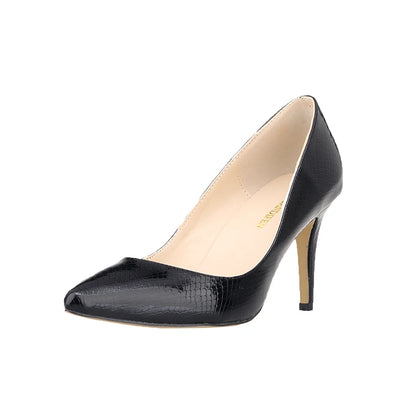 Women Shoes Fashion 8cm Sexy Crocodile Pattern Pointed Toe High Heels Pumps Office Med Heels Gold Silver Wedding Shoes Plus Size