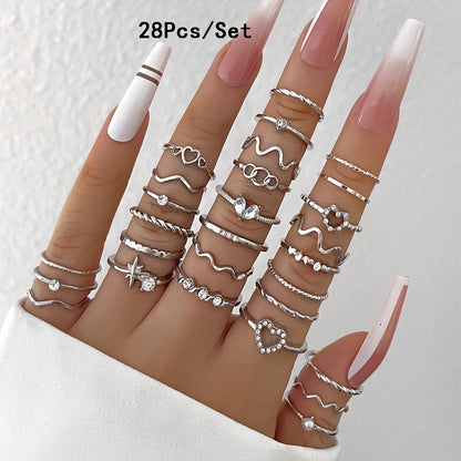 23pcs Fashion Knuckle Rings Set for Women Crystal Star Moon Eye Wave