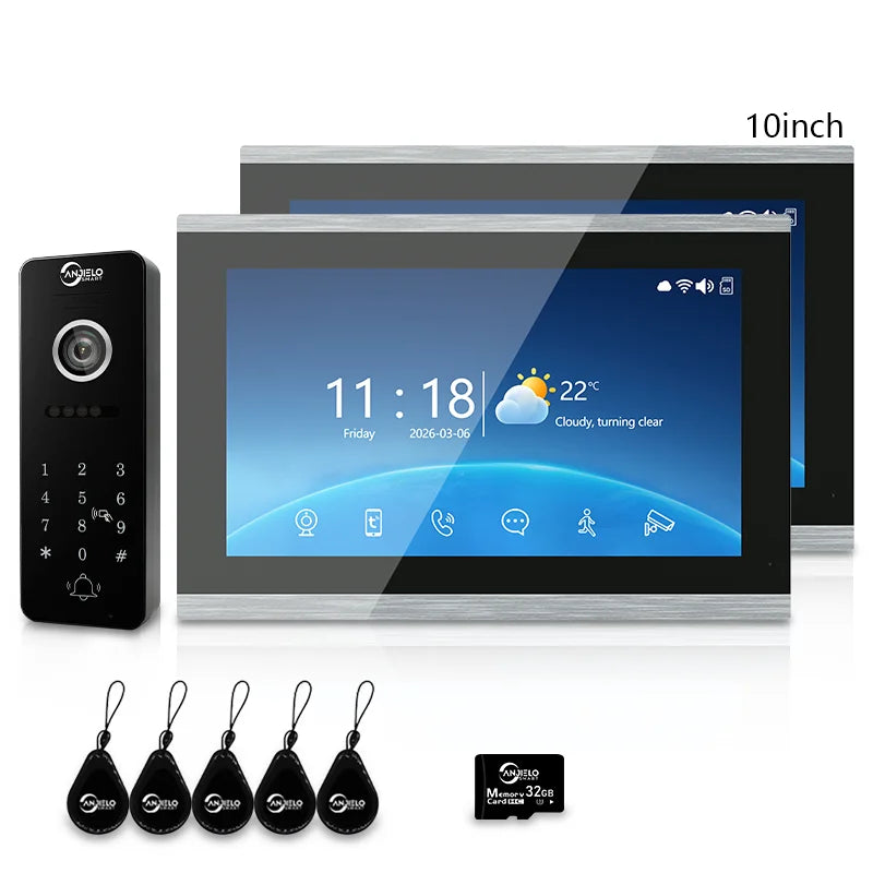 ANJIELO 4‑Wire Tuya Smart Video Door Phone Intercom System PIR Motion Detect Two‑Way Audio Password Unlock Home Villa Security