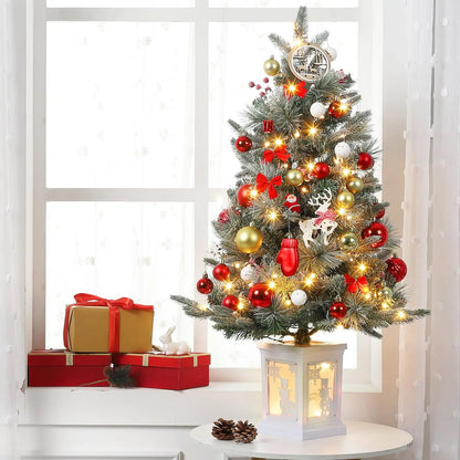 3FT Prelit Artificial Christmas Tree with Lights 3 Foot Artificial Christmas Tree with Snowflake Base 78 LED Prelit Christmas Tree Battery Operated Timer Easy Assembly Winter Holiday Decor