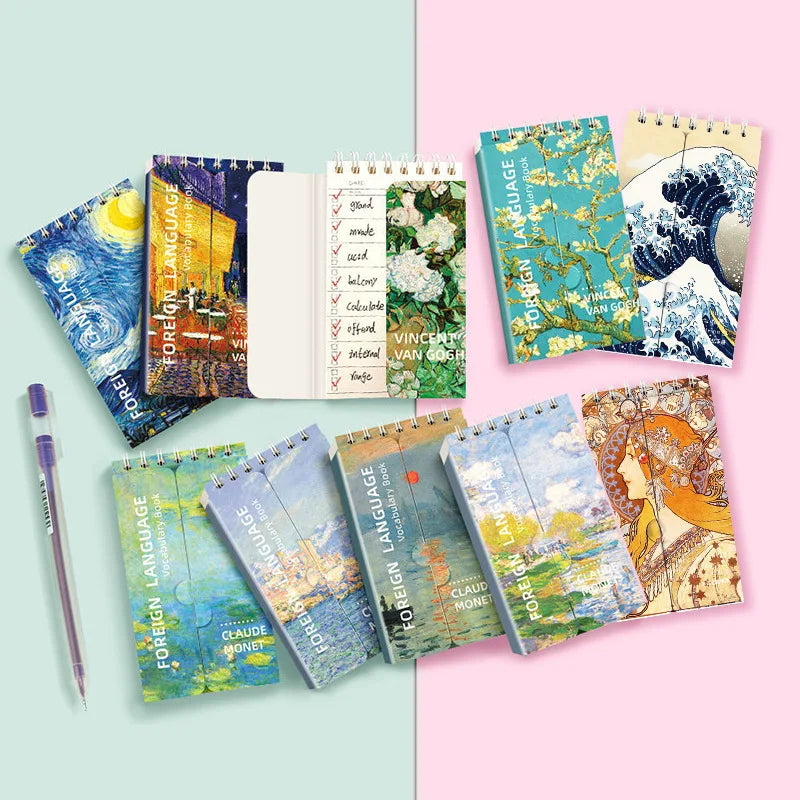 Portable Mini Notebook Japanese Famous Painting Pocket Spiral Notebook Languages Learning Word Book for School Stationery