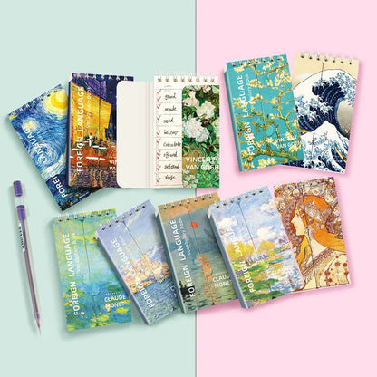 Portable Mini Notebook Japanese Famous Painting Pocket Spiral Notebook Languages Learning Word Book for School Stationery