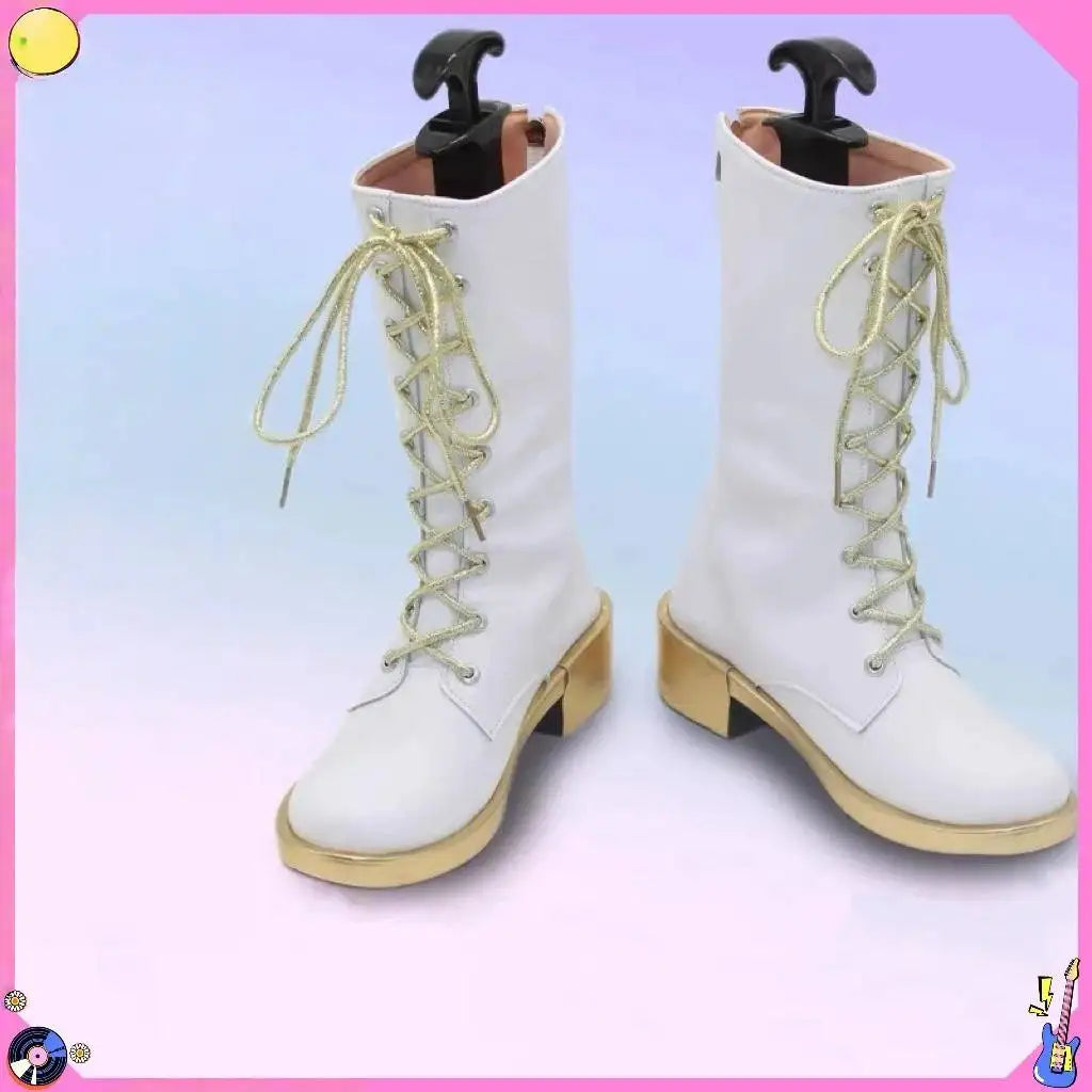 Hot Aesthetic White Leather Cosplay Boots - Halloween Comic-con Carnival Role Play Shoes