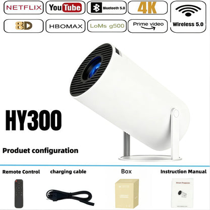 HY300 Smart Mini Projector Wireless Bluetooth Android11.0Support1080P 4kDual Wireless Bluetooth5.4Indoor portable projector
