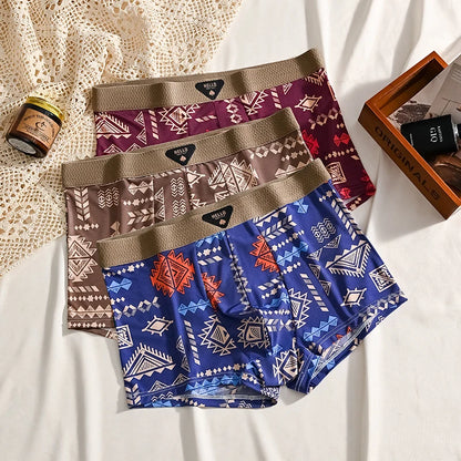 3Pcs Boxer Shorts Men's Underwear Ice Silk Underpants Sexy Panties 3A Antibacterial Breathable Elastic Lingerie Plus Size L-6XL