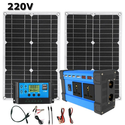 6000W Solar Power Complete Kit 12V To 220V Inverter 30A Controller 2*300W Panel System for Home/RV/Camping Full House Generator