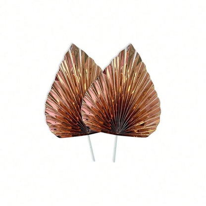 2PCS Happy Birthday Cake Toppers Glittery Palm Spear Gold Silver Folding Fan DIY Kids Party Cake Topper Wedding Decoration