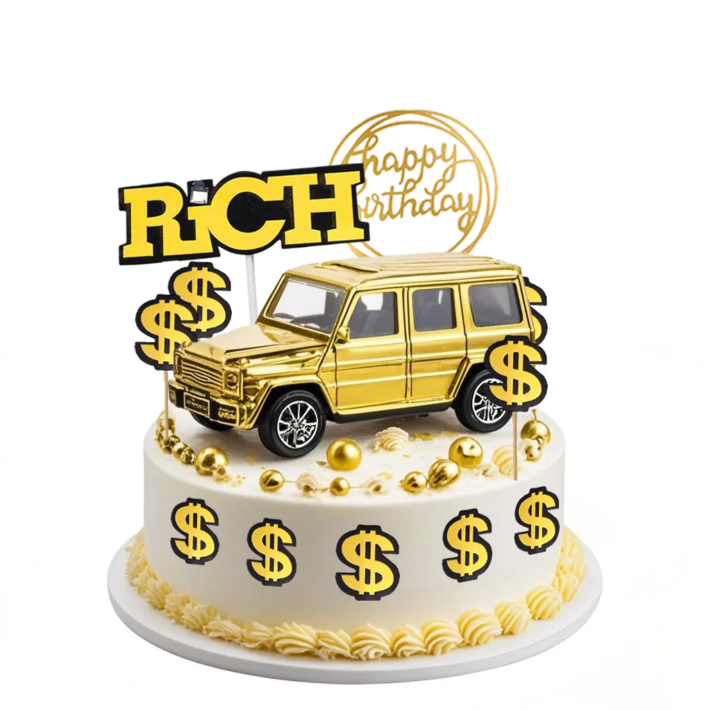 Dollar Cake Topper Car Figurine Money Cake Decorations For Richman Birthday Party Supplies Rich Money Dollar Theme Party Decors
