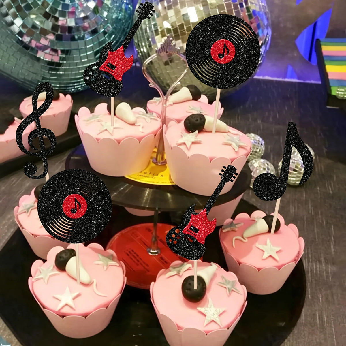 Music Party Cake Topper Guitar CD Optical Disc Musical Note Happy Birthday Decoration Baby Shower Party Dessert Baking Supplies