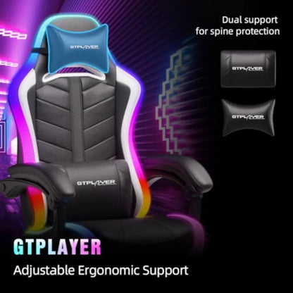 Gaming Chair, Computer Chair with RGB LED Lights, High Back Ergonomic Chair for Adults with Footrest and Linkage