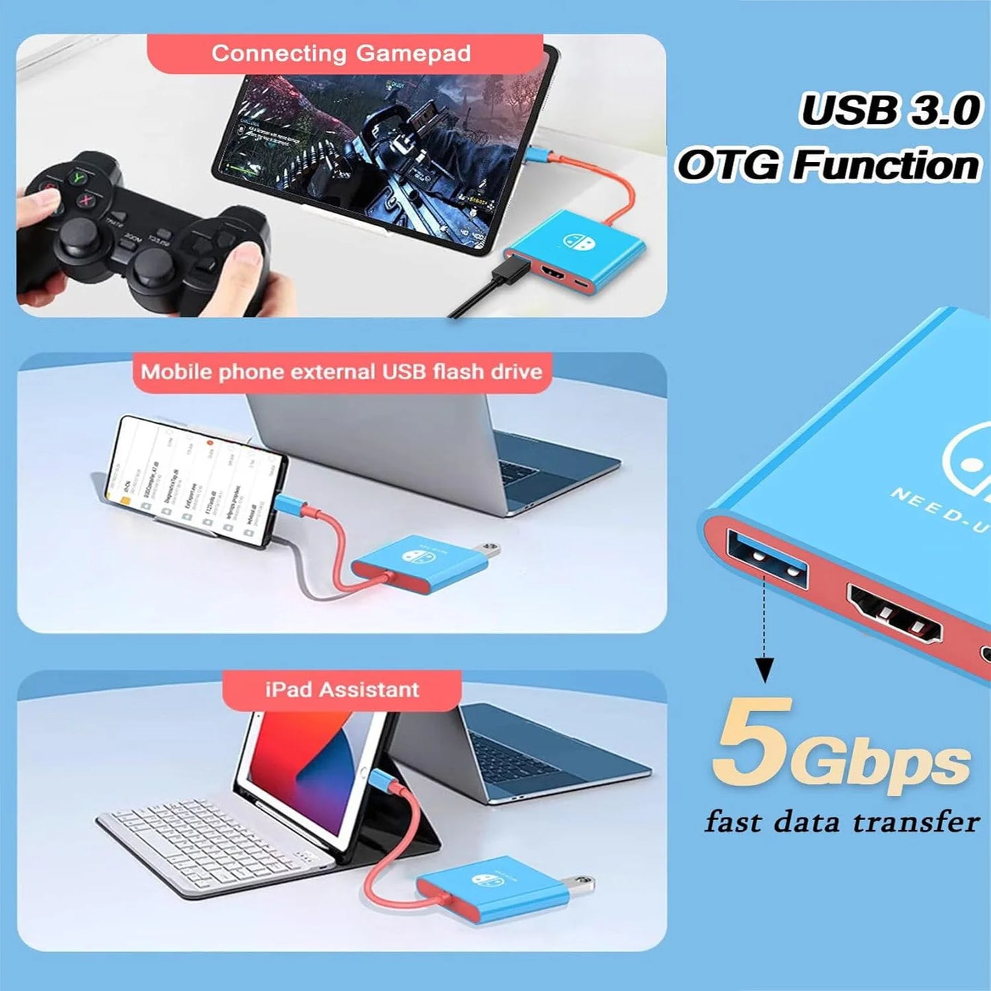 3 in 1 Switch Docking Station Portable TV Adapter 4K/60HZ Support for Nintendo Switch Portable Console TV Dock