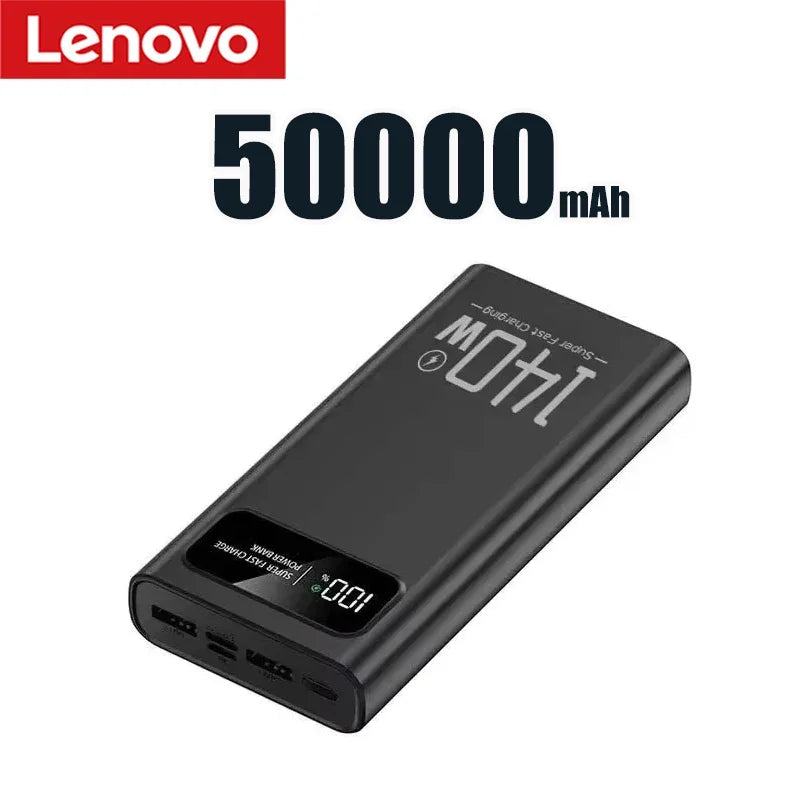 Lenovo 500000mAh High Capacity Power Bank 140W Super Fast Charging Battery Pack LED Digital Display Powerbank For Xiaomi IPhone