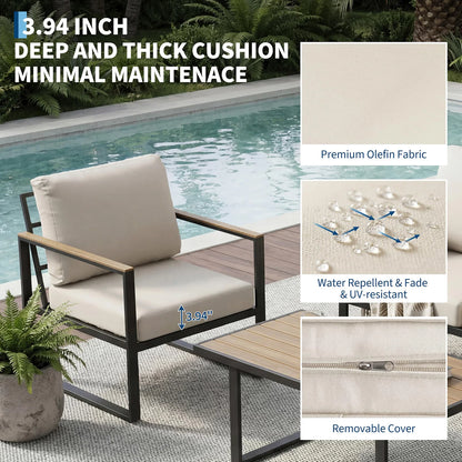Modern 4-Piece Patio Furniture Set Outdoor Conversation Sectional Sofa With Coffee Table Thick Washable Cushions For Lawn Deck