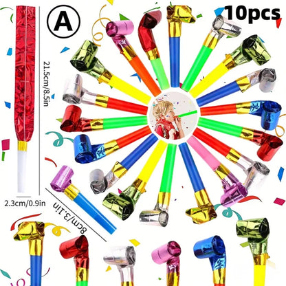 10-50pcs Party Blowers Whistles,Colourful Noisemakers Party Blowouts Squawkers Fringed Noise Maker,Birthday Wedding Noisemakers
