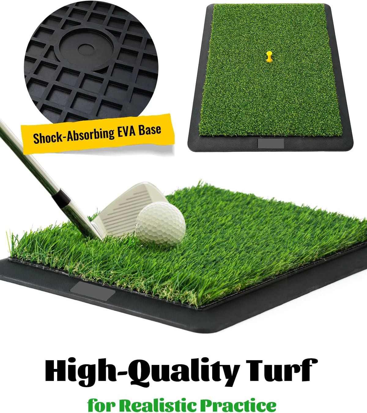 Golf Swing Trainer Mat for Practice & Training – Replaceable Turf Surfaces, Non-Slip Rubber Base for Indoor/Outdoor Use, Include