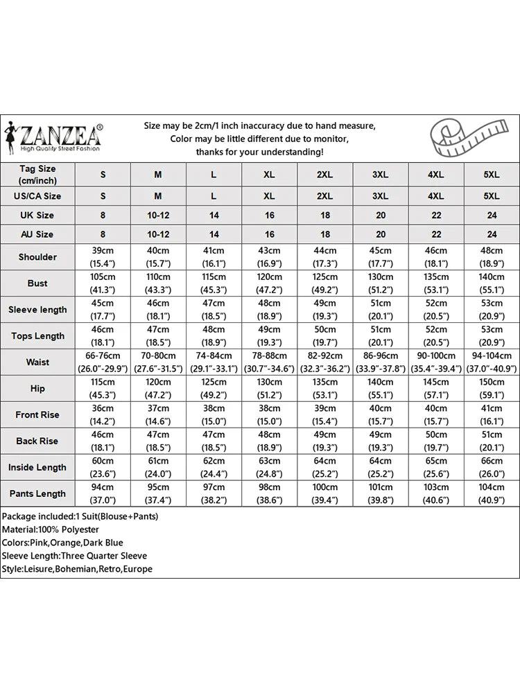 2025 ZANZEA Summer Trousers Suit Women 2PCS Outfit Stylish Work Matching Sets 3/4 Sleeve Printed Blouse Loose Wide Leg Pant Sets