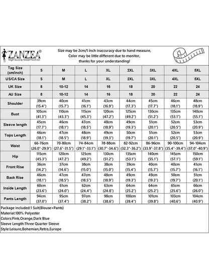 2025 ZANZEA Summer Trousers Suit Women 2PCS Outfit Stylish Work Matching Sets 3/4 Sleeve Printed Blouse Loose Wide Leg Pant Sets