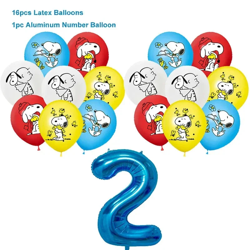 Happy Birthday Party Decorations Dog Banner Flag Foil Latex Balloons White Anime Supplies Baby Boy Girl Kids Cute Toy Gifts