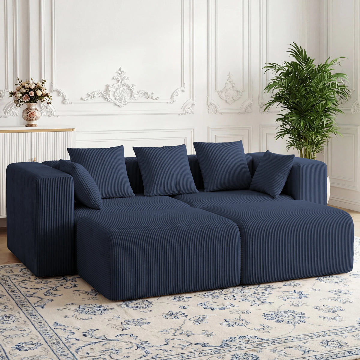 117" Corduroy Boneless Couches, Modular Sectional Sofa, Loveseat Comfy Cloud-Like Couches with 3 Pillows, Deep Seat for Living Room, Compact for Small Spaces